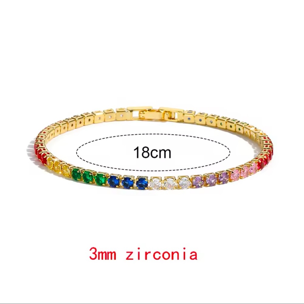 Rainbow Crystal Tennis Bracelet For Women 18K Gold Plated - Picture 2 of 2